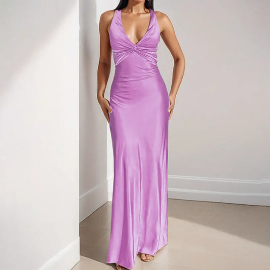 Sexy V-neck Pleated Slim Fit Slimming Graceful And Fashionable Dress