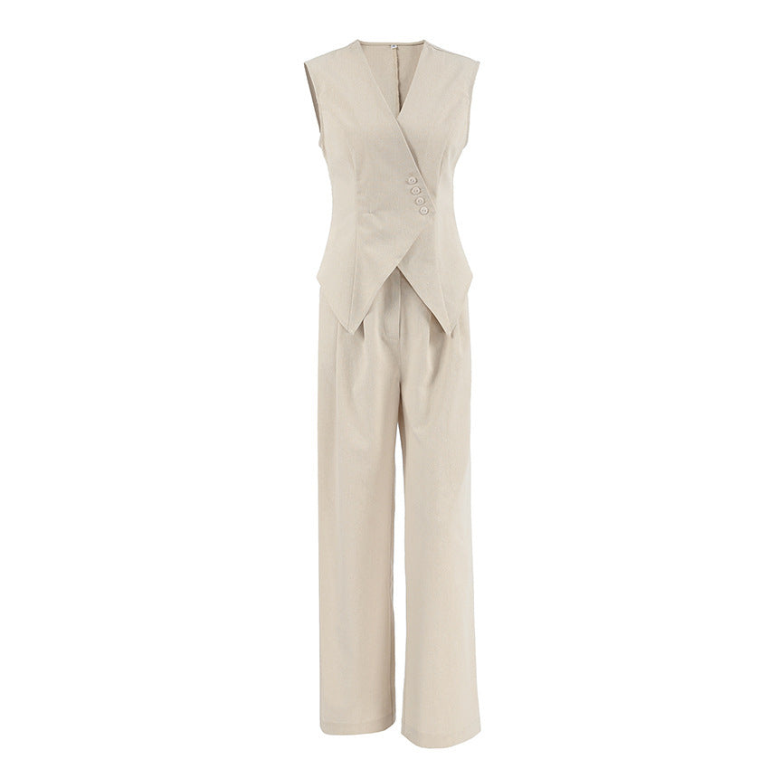 Women's Two-piece Cotton And Linen Wide-leg Pants